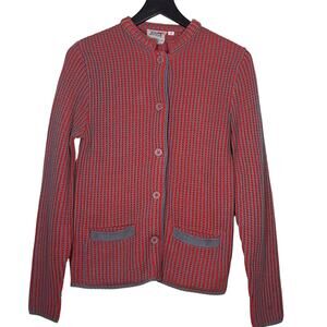 Joyce Red & Gray Ribbed Knit Cardigan Sweater Size M Vintage